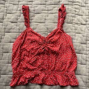 M cropped red and white polka dot blouse/tank,